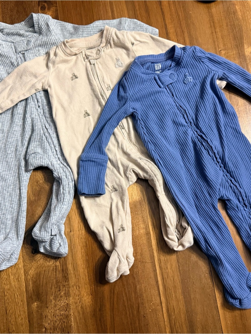 Gap Kids Ribbed One-Piece Footed Pajamas - Blue, Cream, Gray